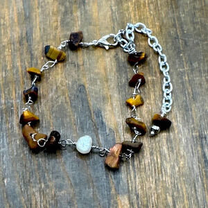 Tiger’s eye and pearl rosary chain adjustable bracelet/power and protection